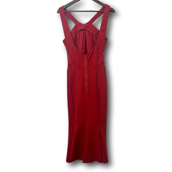 Zac Posen Womens Midi Cocktail & Party Dress XS V-Neck Red Halter Dress - Picture 5 of 16